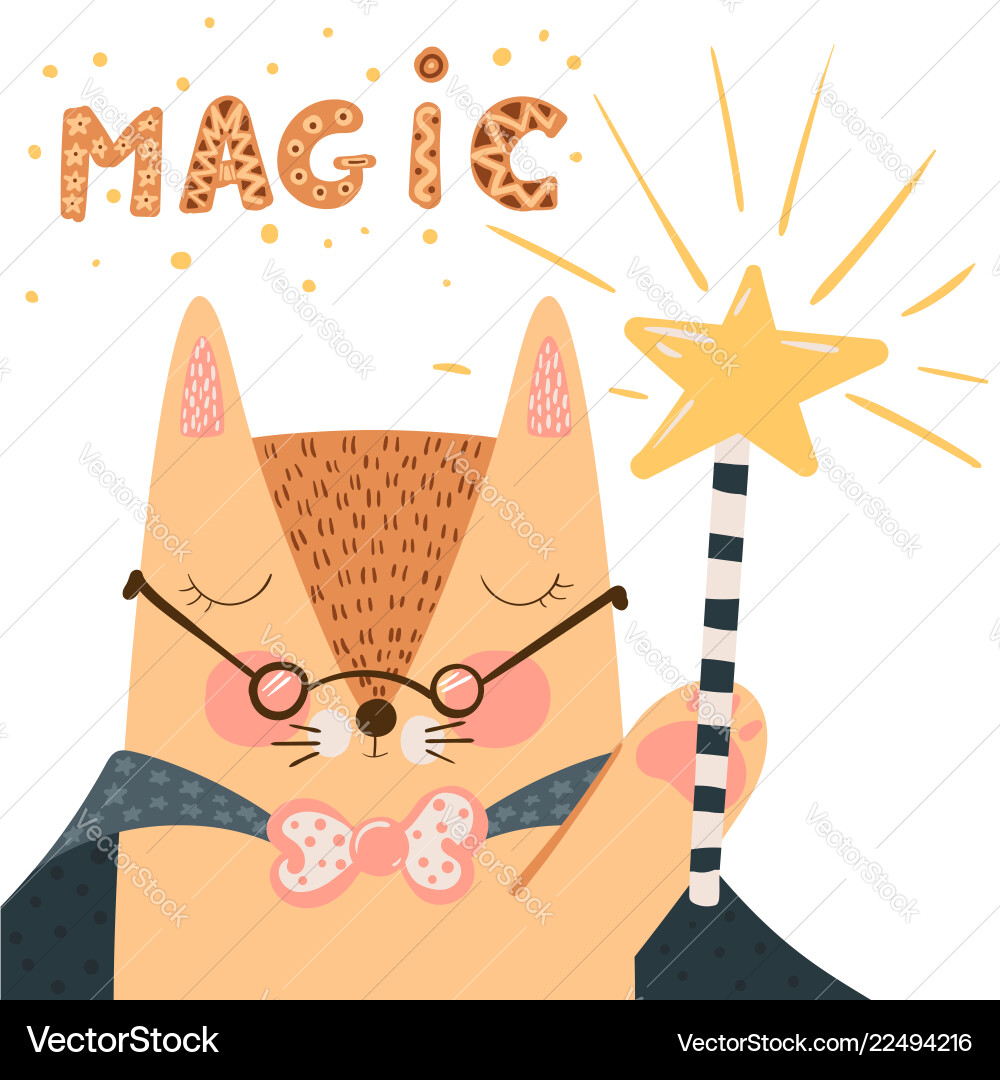 Fox - cute magic wand and trick Fox - cute magic wand and trick vector image