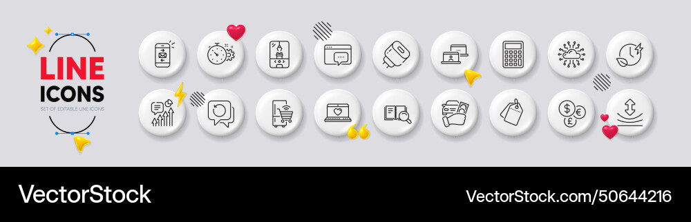 Mail calculator and seo message line icons Mail calculator and seo message line icons vector image