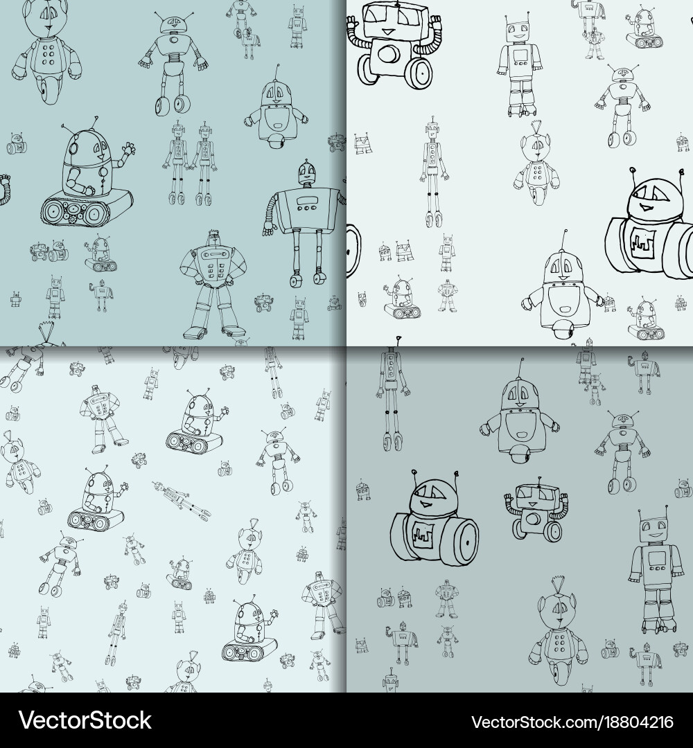 Robot doodles pattern set Vector Image