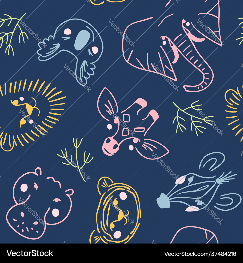 Simple animal portraits seamless pattern Simple animal portraits seamless pattern vector image