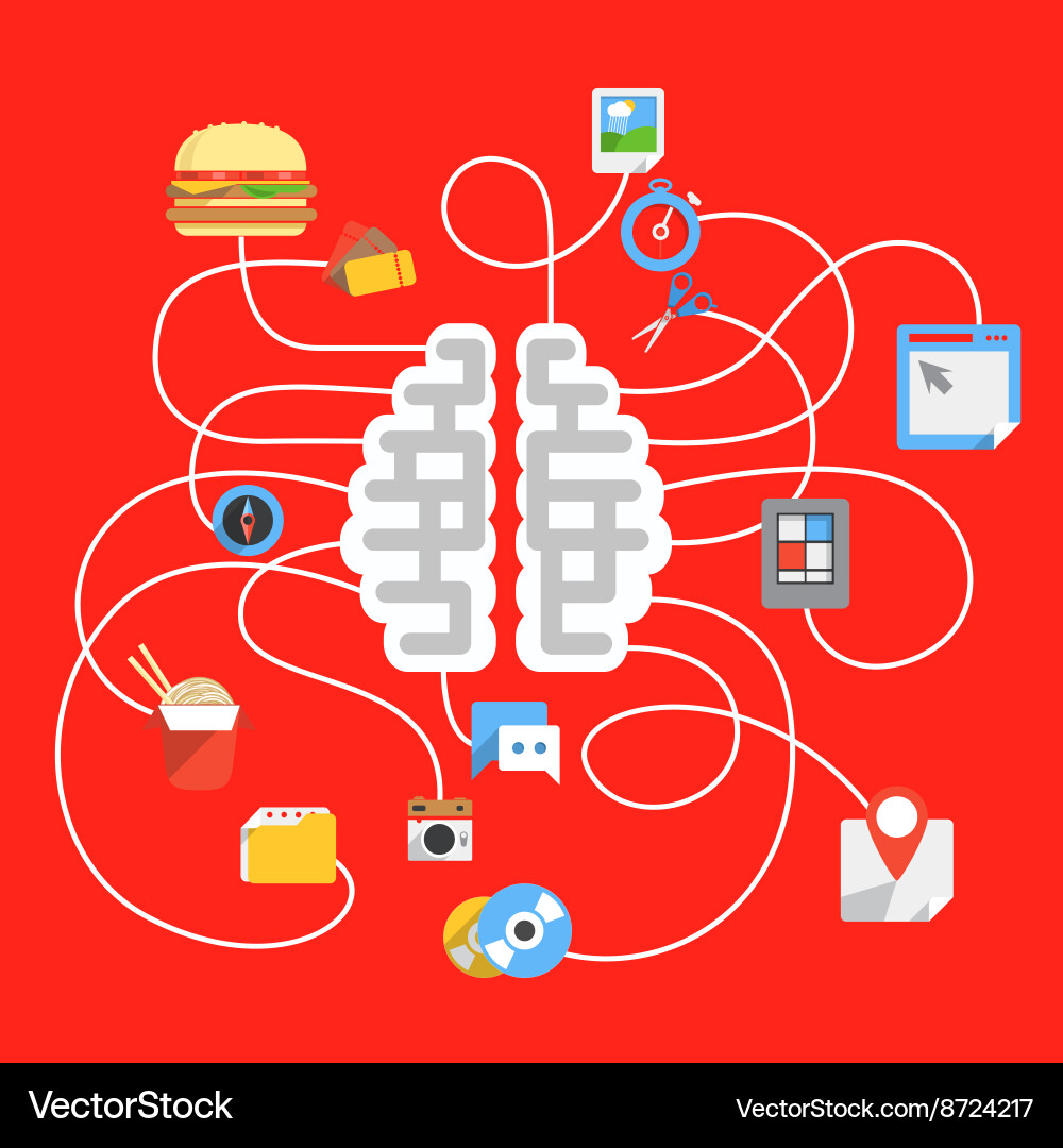 Abstract scheme with brain and different icons vector image