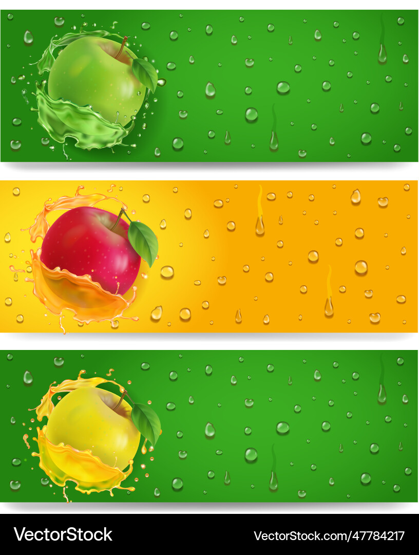 Apple juice advertising banner with green yellow Apple juice advertising banner with green yellow vector image