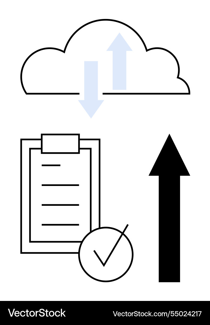 Cloud data sync with checklist and growth arrow Cloud data sync with checklist and growth arrow vector image