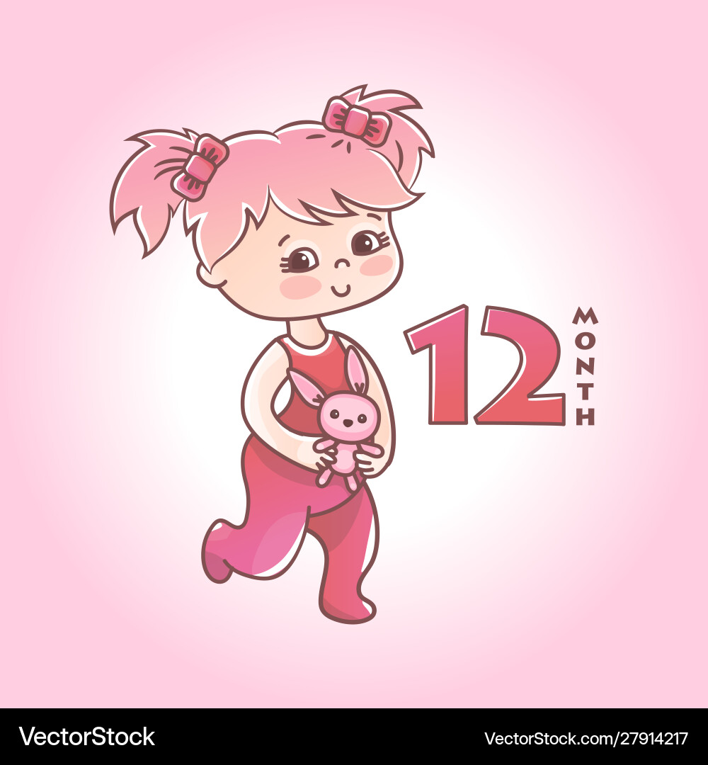 Little baby girl with pink bow and toy bunny Little baby girl with pink bow and toy bunny vector image