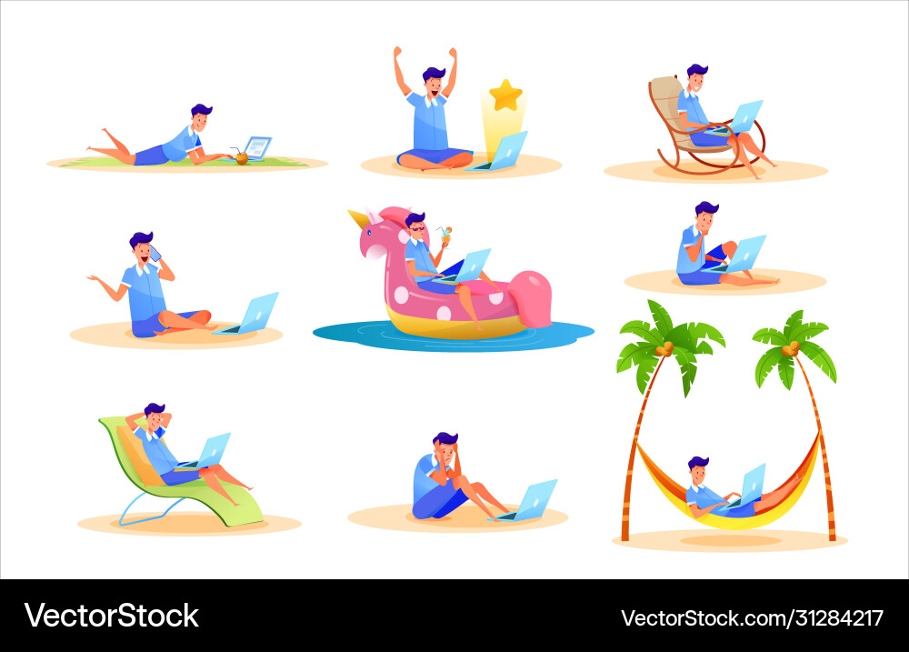 Man Working on Inflatable Pool Float vector image