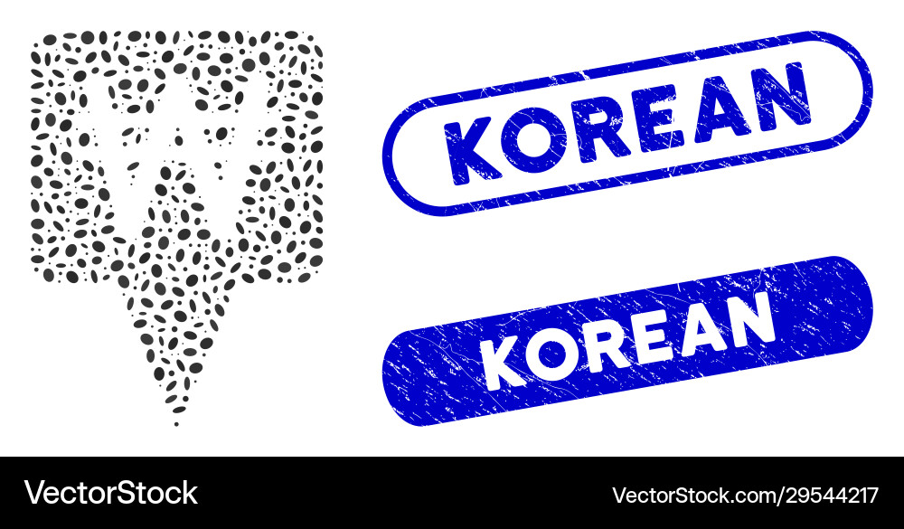Oval mosaic korean won map pointer with scratched Vector Image