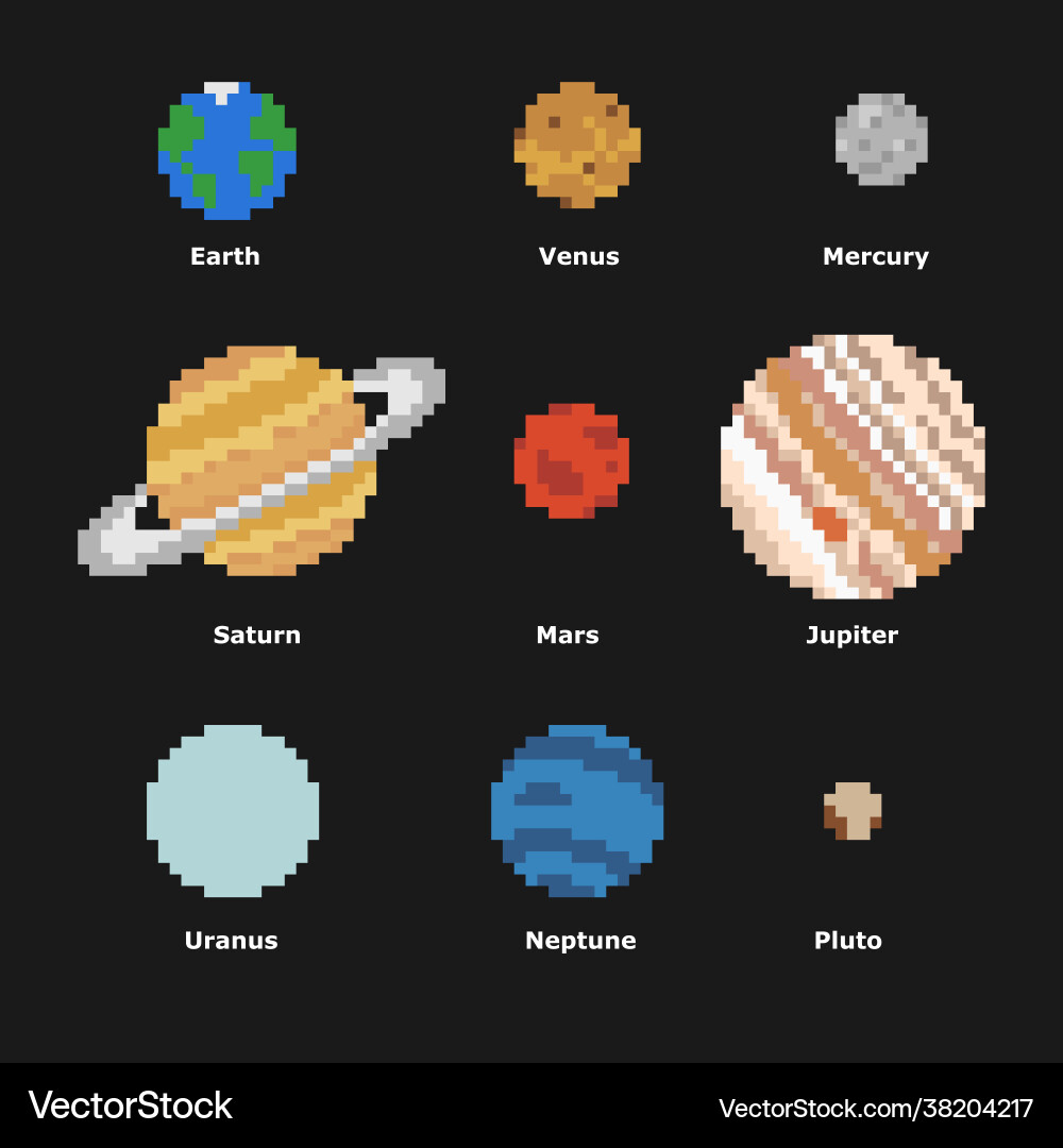 Pixel planet pack image for 8 bit game assets Pixel planet pack image for 8 bit game assets vector image