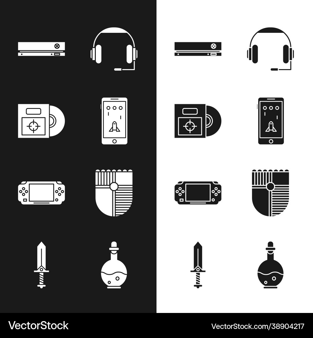Set mobile and playing in game cd or dvd disk box Vector Image