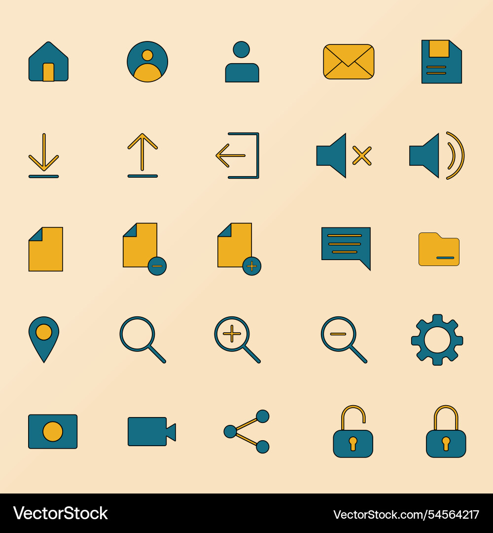 Set of minimalist and simple essential icons in re Set of minimalist and simple essential icons in re vector image