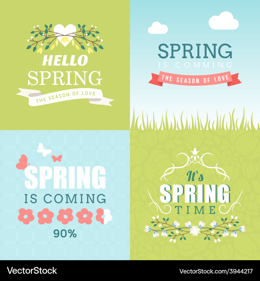 Spring typographic design set of labels and badges vector image