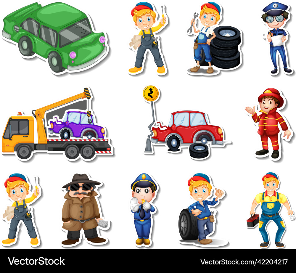 Sticker set of professions characters and objects Vector Image