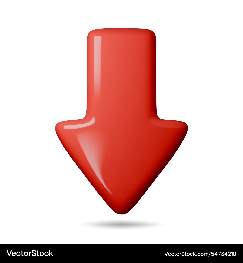 3d arrow pointing down red color realistic 3d arrow pointing down red color realistic vector image