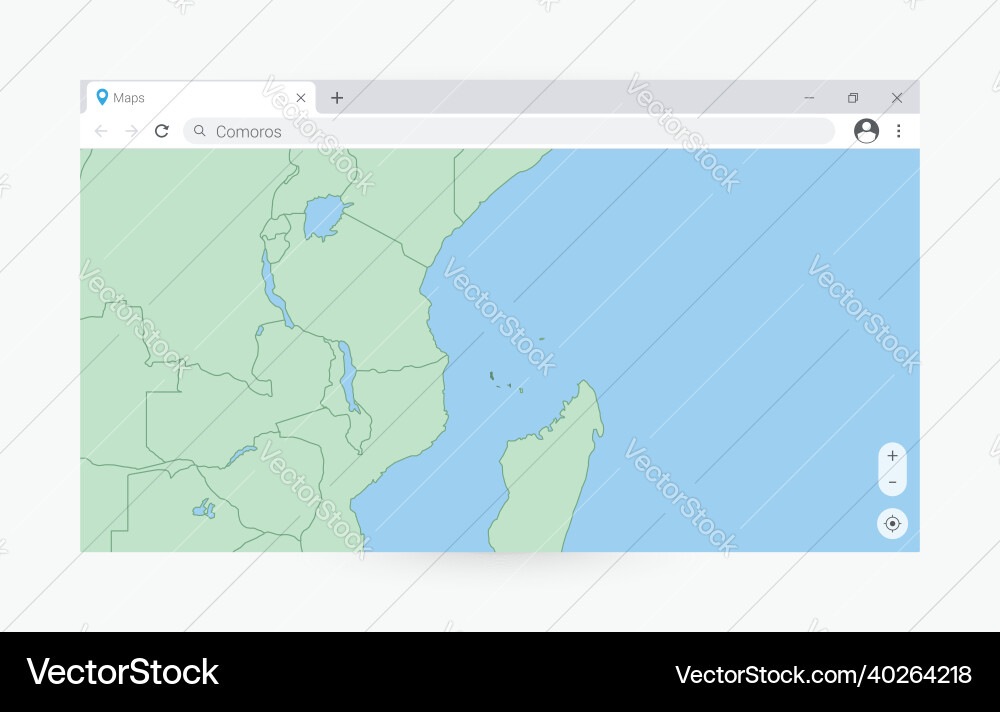 Browser window with map of comoros searching vector image