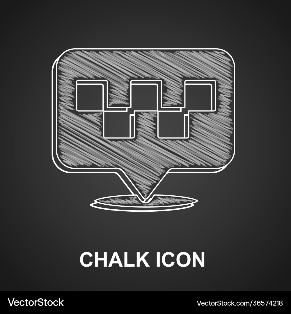 Chalk map pointer with taxi icon isolated on black vector image