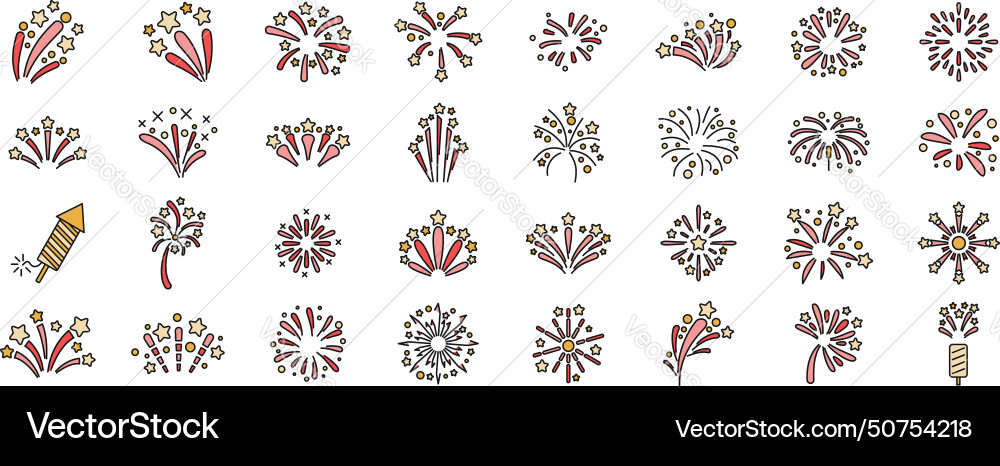 Firework icons set color line Firework icons set color line vector image