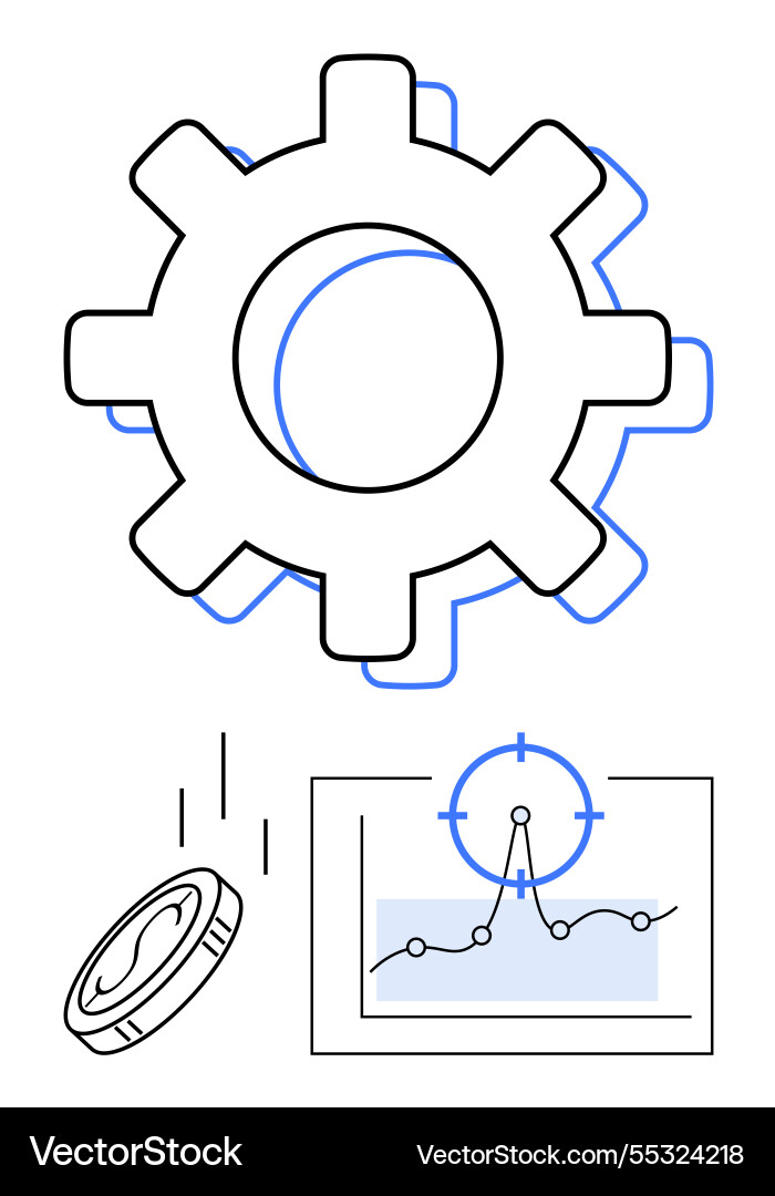 Gear with coin and analytics chart representing Gear with coin and analytics chart representing vector image