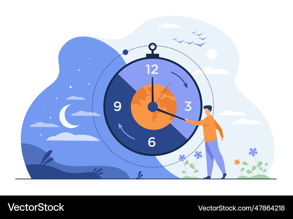 Man moving clock arrows and managing time Man moving clock arrows and managing time vector image