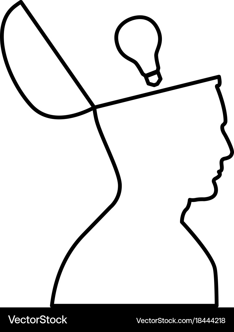 Man with lightbulb idea in open head black icon Vector Image