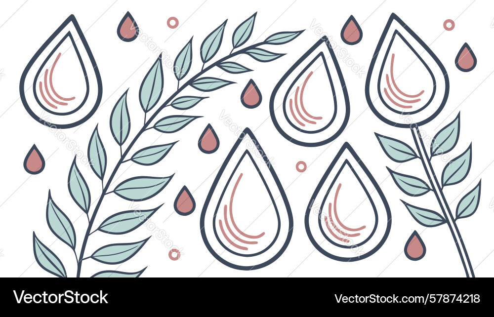 Raindrops and leafy branches pattern design Vector Image