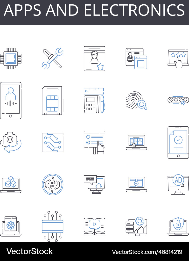 Apps and electronics line icons collection Apps and electronics line icons collection Vector Image