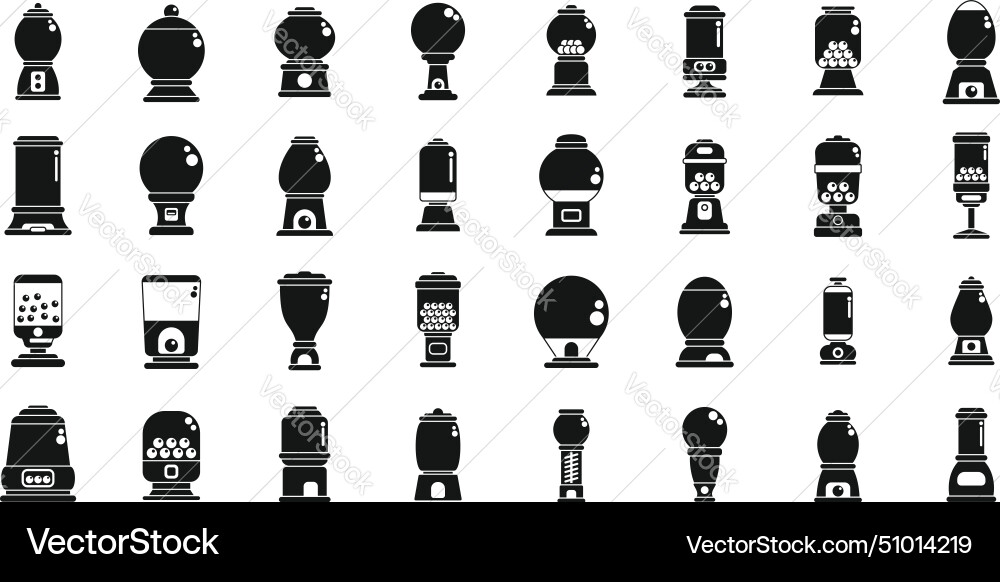 Bubblegum machine icons set simple vending Bubblegum machine icons set simple vending vector image
