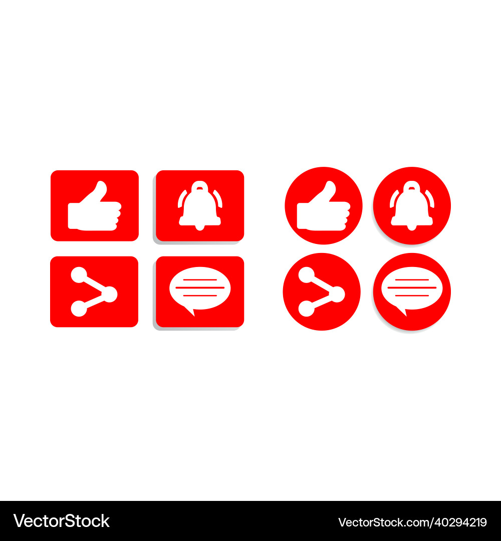 Button collection for social media design red Button collection for social media design red vector image