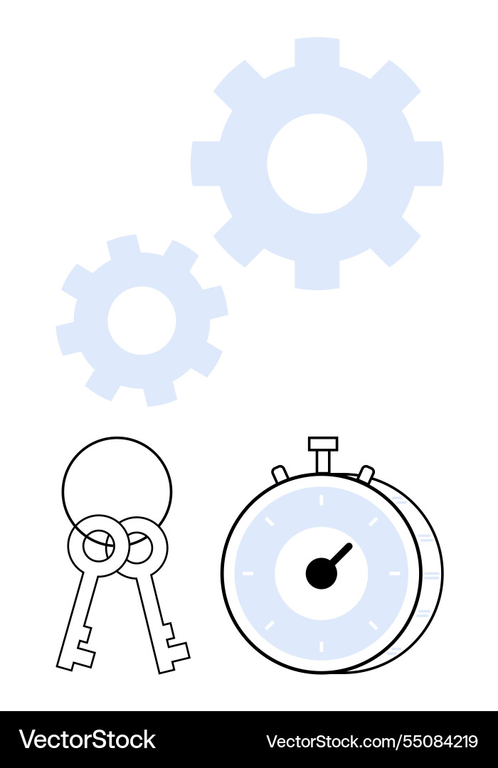 Gears keys and stopwatch representing time Vector Image