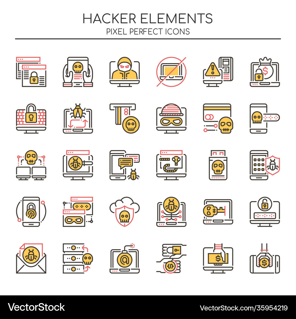 Hacker elements thin line and pixel perfect icons vector image