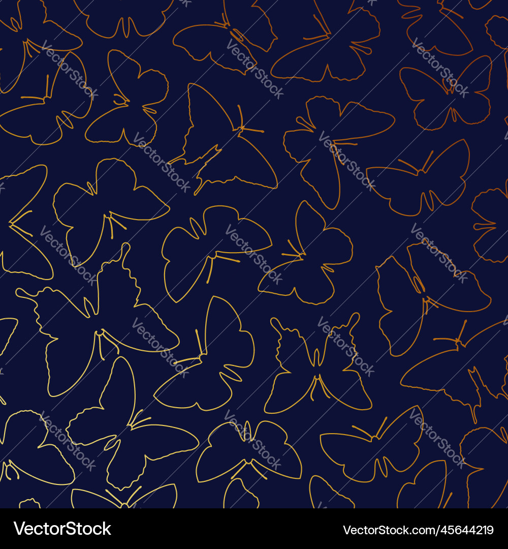 Linear golden pattern of butterflies on a dark Linear golden pattern of butterflies on a dark vector image