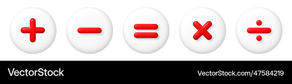 Math 3d icons set red arithmetic plus minus vector image