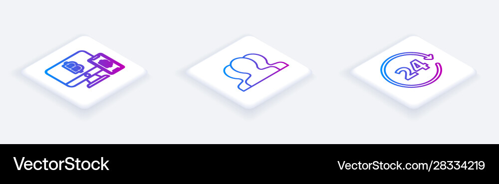 Set isometric line computer monitor with mobile Set isometric line computer monitor with mobile vector image