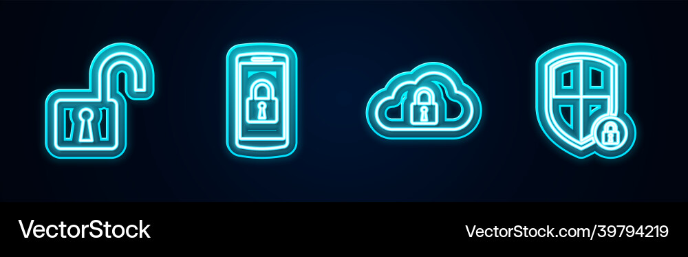 Set line open padlock smartphone with cloud Set line open padlock smartphone with cloud vector image