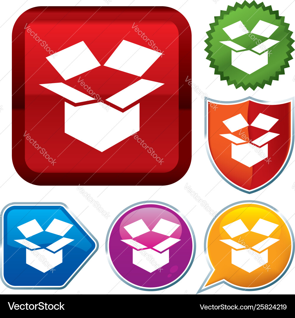 Set shiny icon series on buttons open box vector image