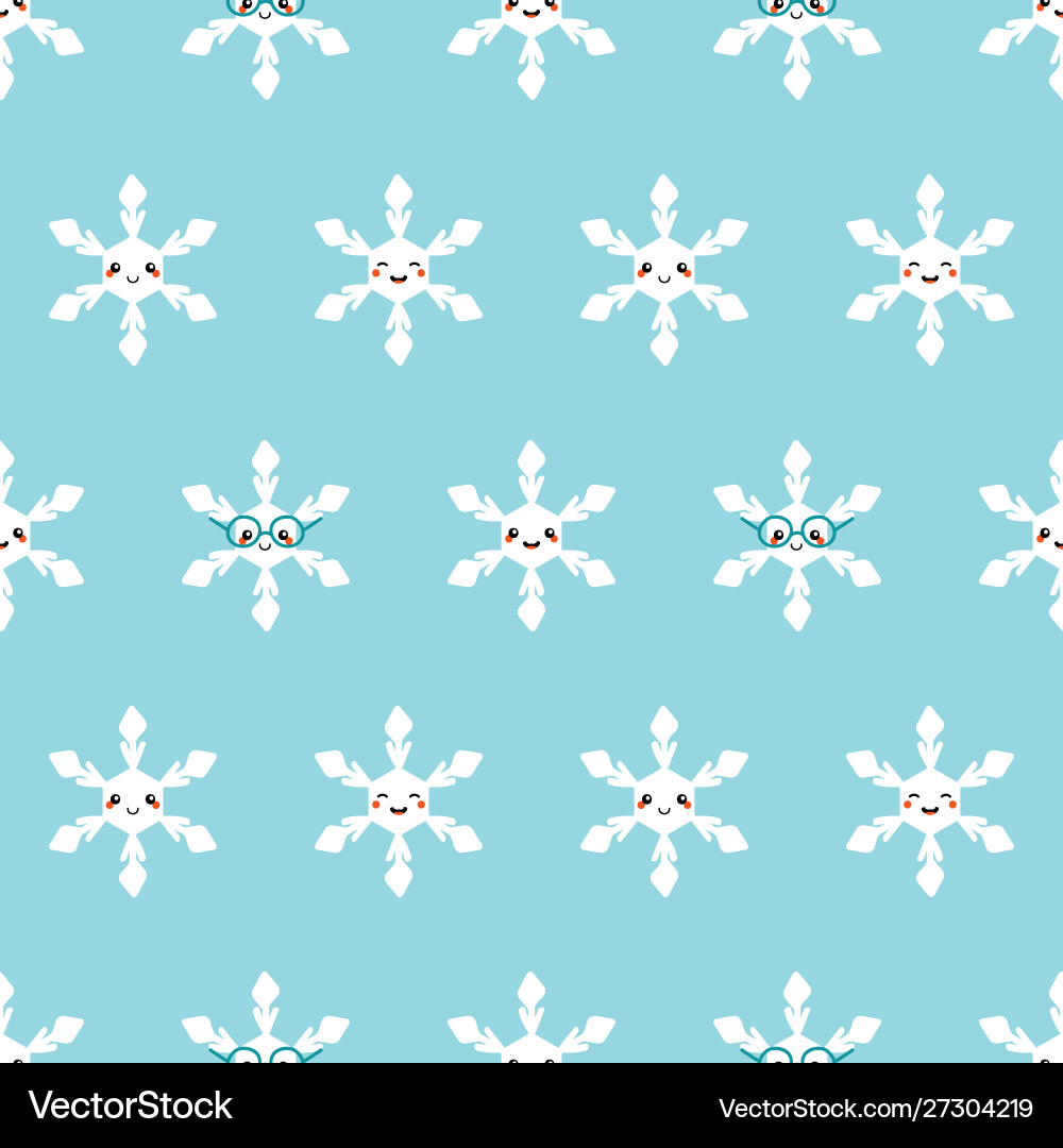 Smiling snowflakes characters seamless pattern Smiling snowflakes characters seamless pattern Vector Image