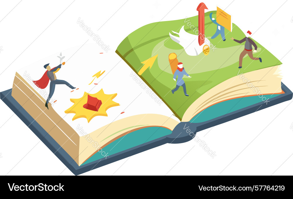 Storybook with characters in adventure scene Vector Image