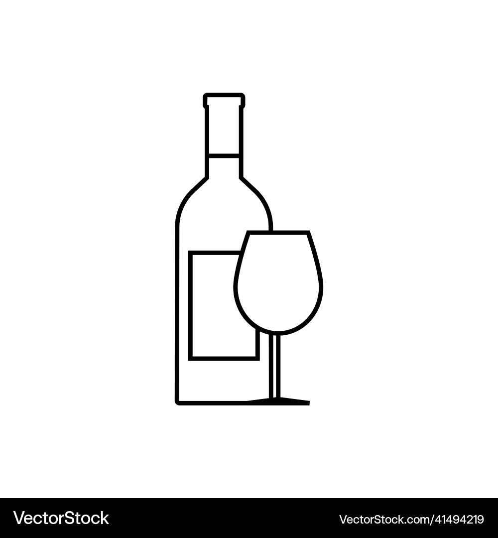 Wine bottle and wineglass line icon outline sign Wine bottle and wineglass line icon outline sign vector image