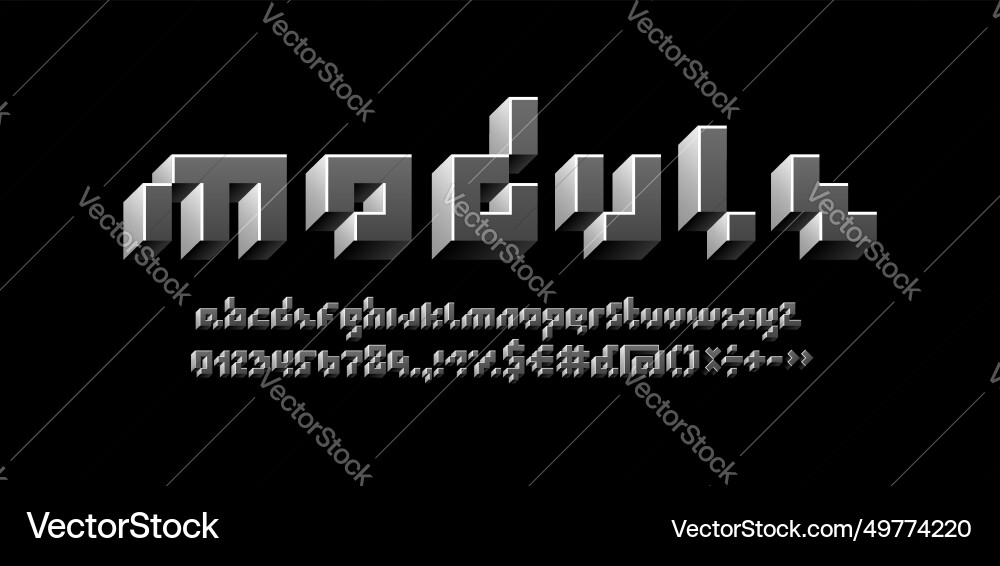 3d pixel font alphabet made in gray box style 3d pixel font alphabet made in gray box style Vector Image