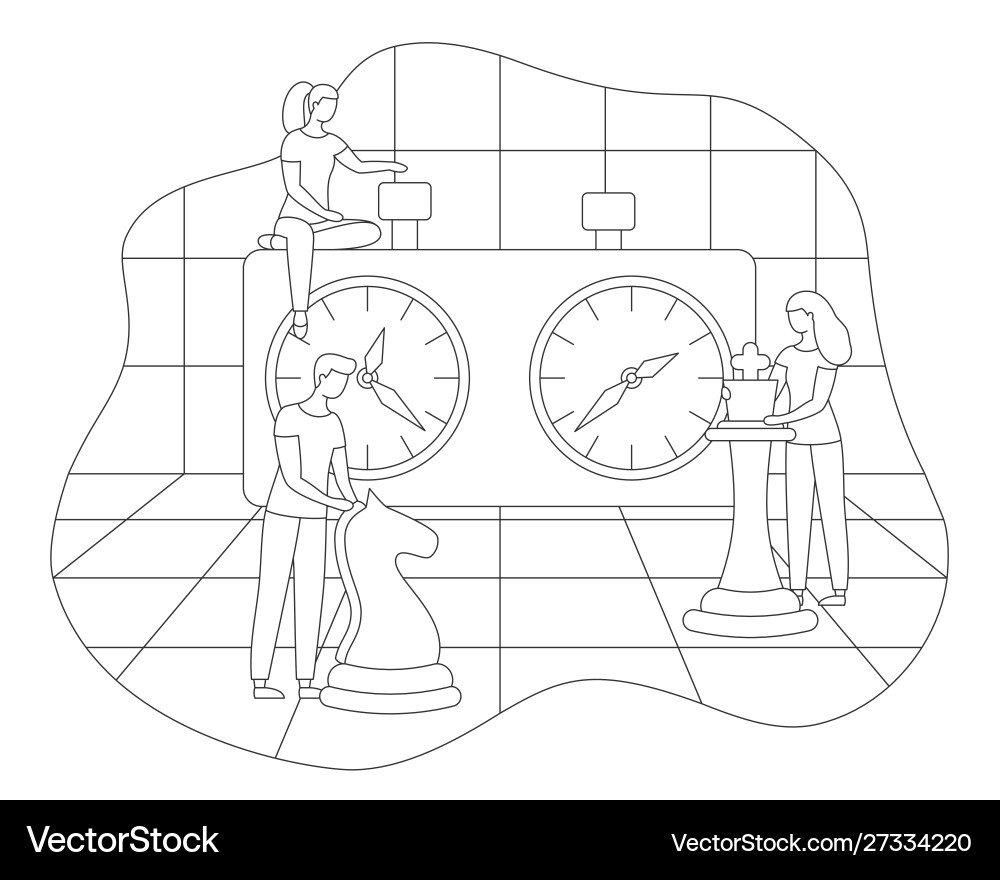 Chessboard chess clock tactic game line vector image