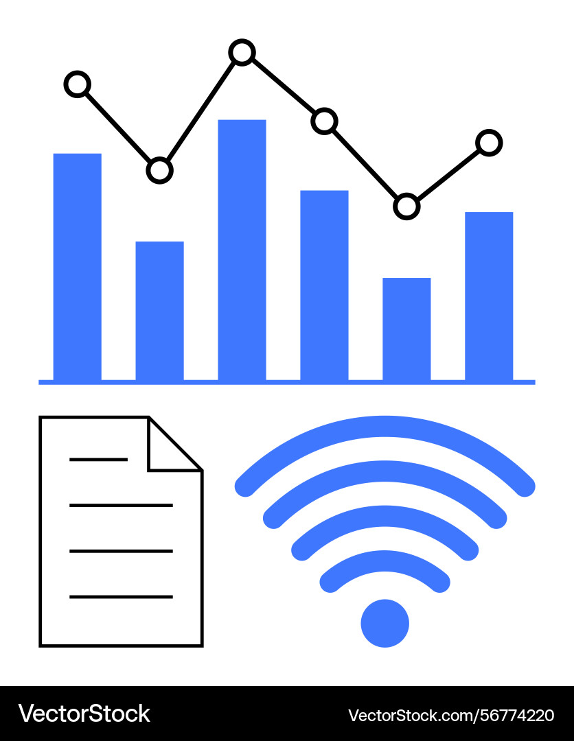 Data analysis represented by bar chart wireless Vector Image