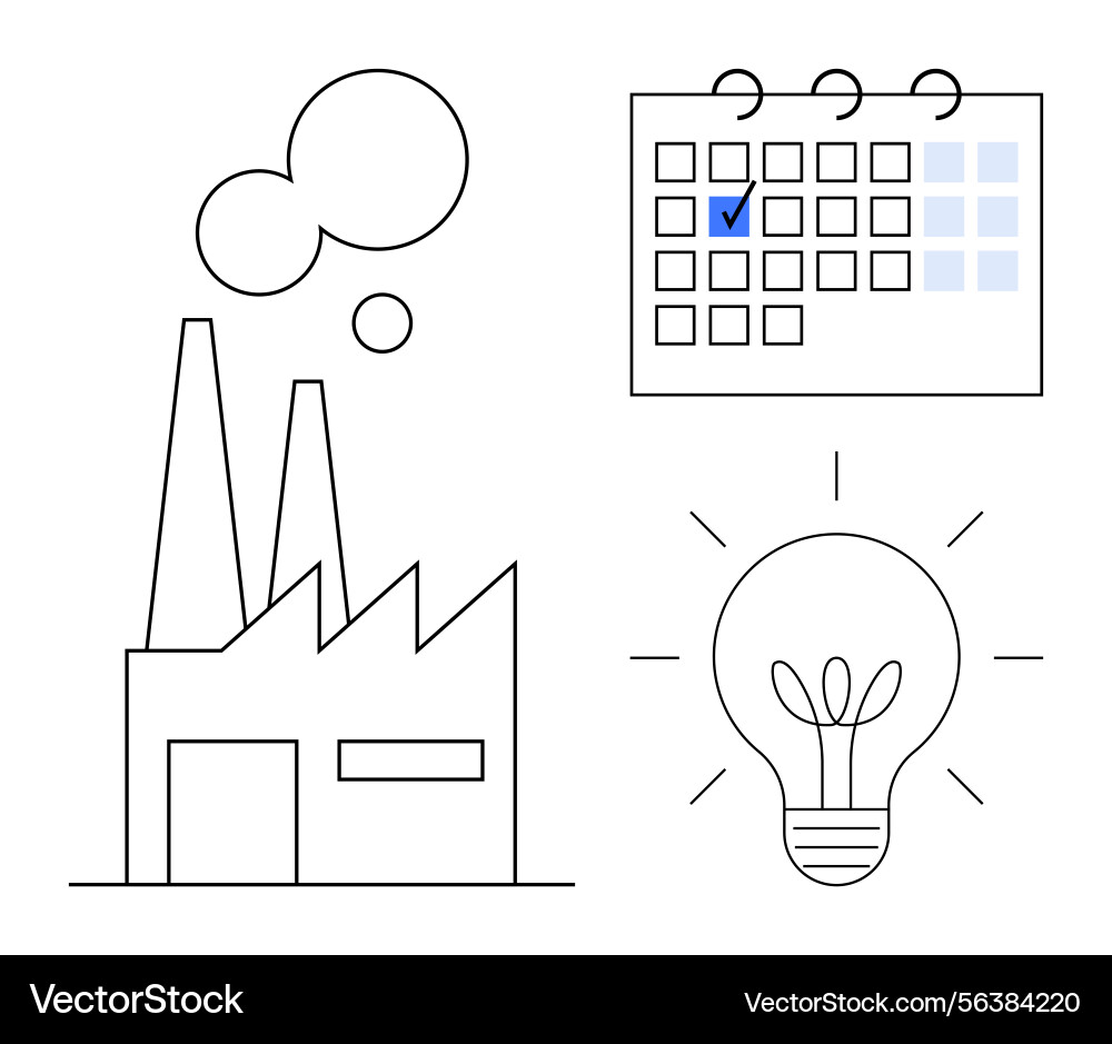 Factory calendar with checkmark and lightbulb Factory calendar with checkmark and lightbulb vector image
