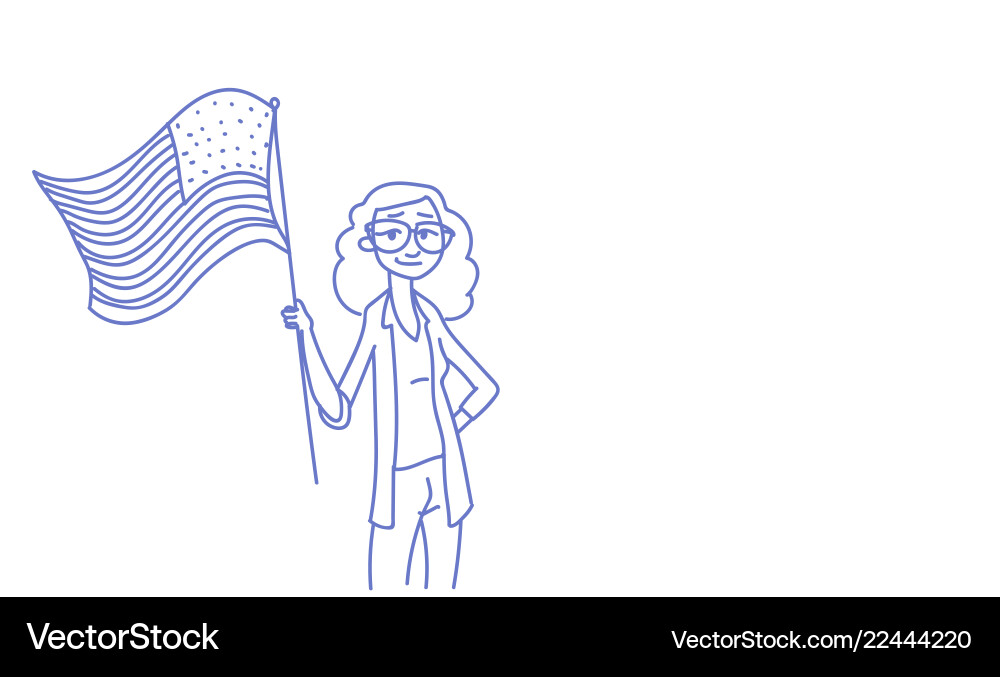 Frau halten vereint Staaten Flagge Unabhängigkeit Tag Frau halten vereint Staaten Flagge Unabhängigkeit Tag vektorbild