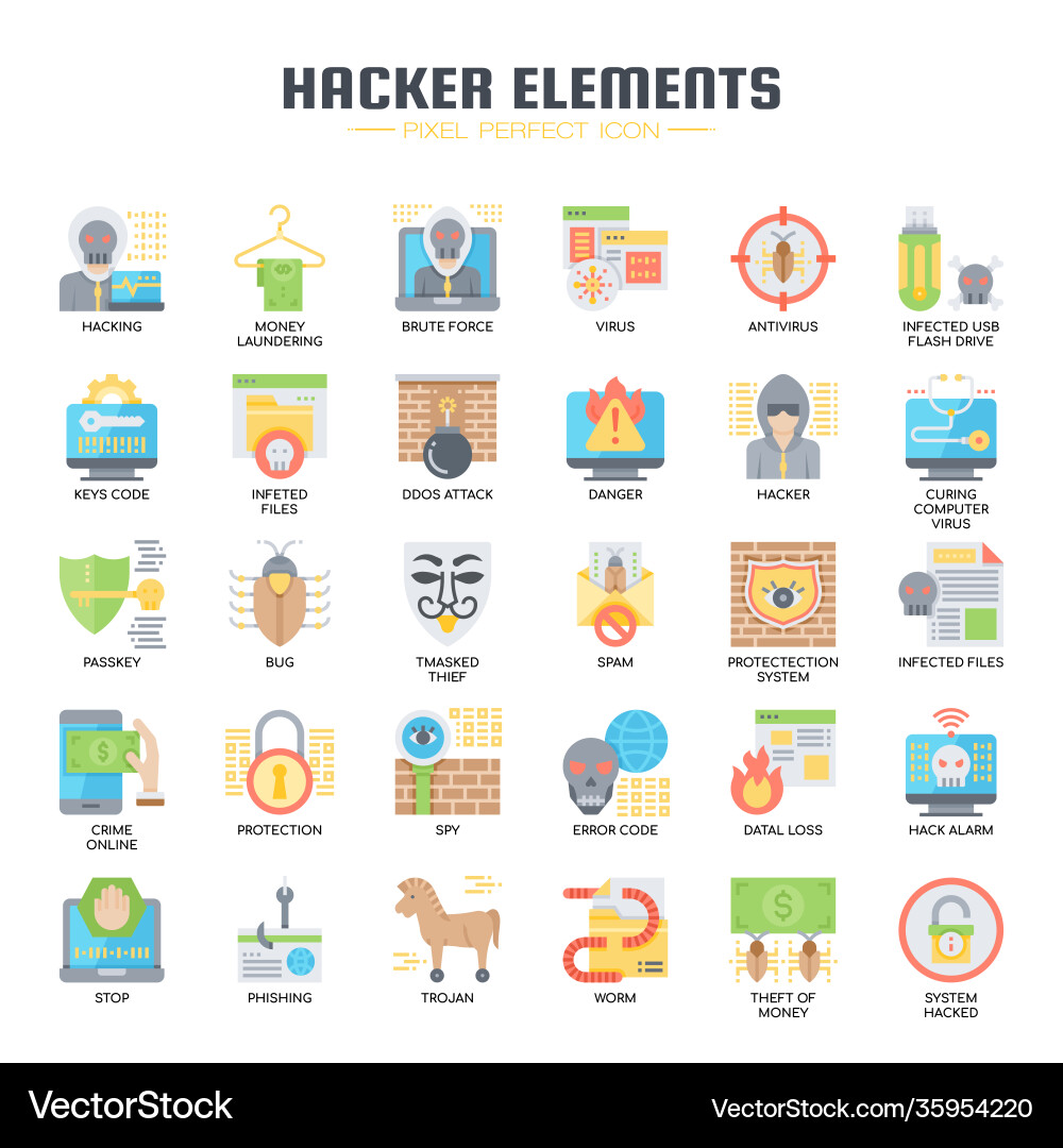 Hacker elements thin line and pixel perfect icons vector image