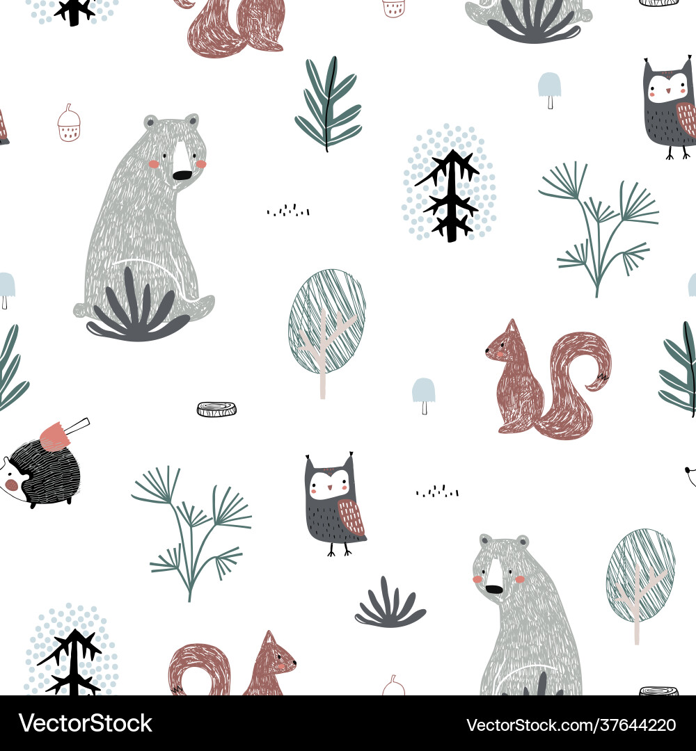 Seamless childish pattern with cute bear Vector Image