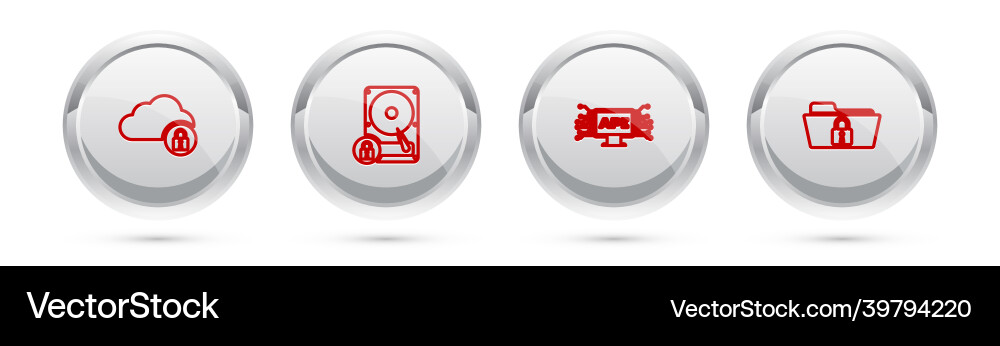 Set line cloud computing lock hard disk drive Set line cloud computing lock hard disk drive vector image