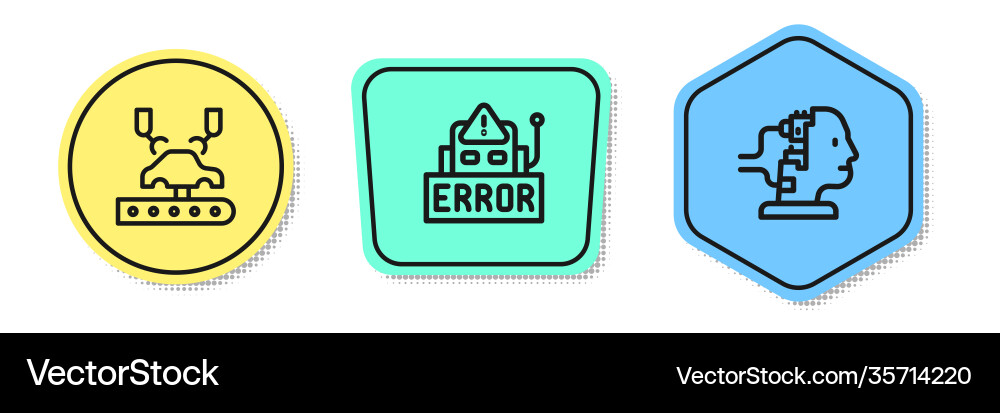 Set line robotic robot arm on factory error vector image
