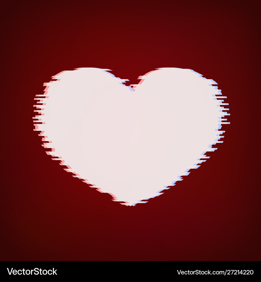 White heart with glitch effect on a dark red Vector Image