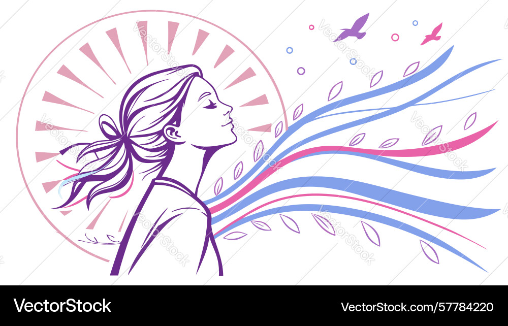 Womans profile with flowing lines symbolizing Vector Image