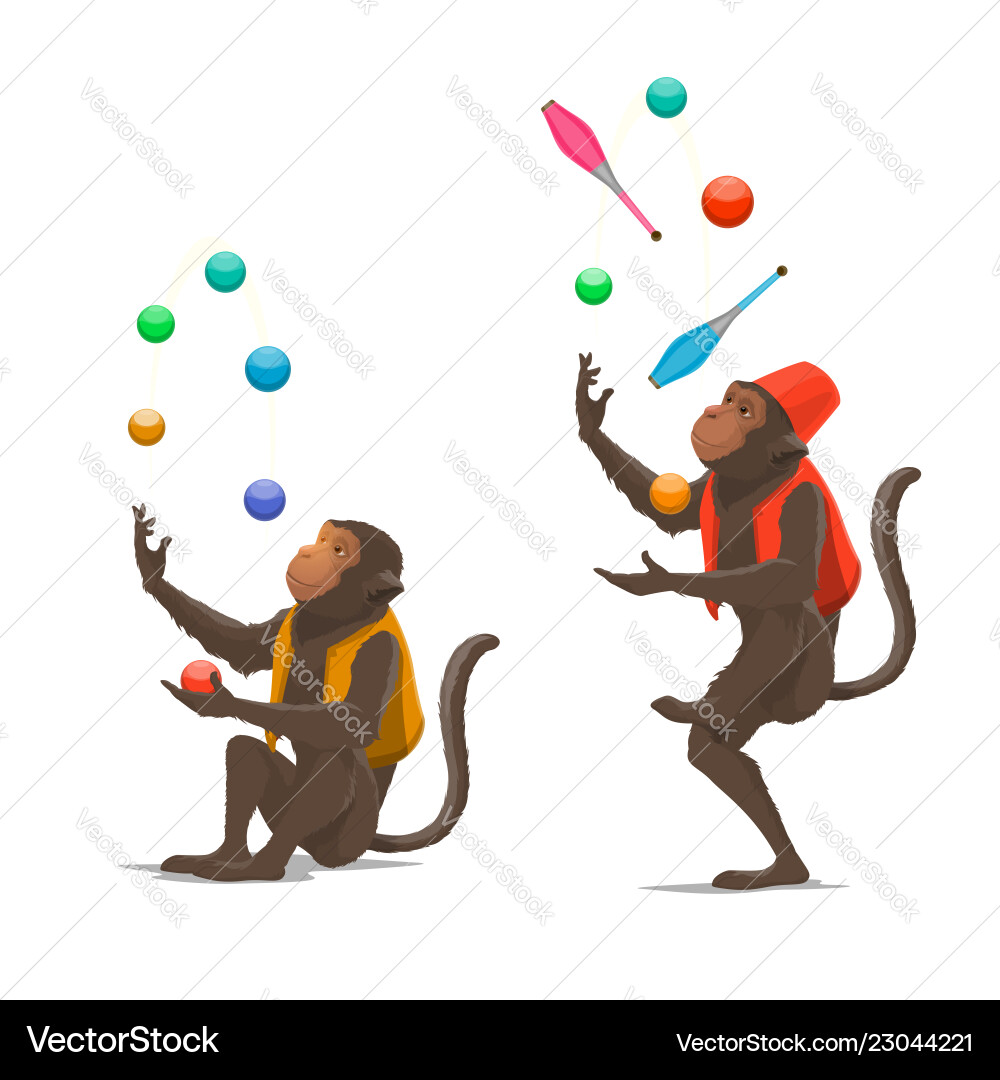 Circus show trained monkeys juggling balls maces Circus show trained monkeys juggling balls maces vector image
