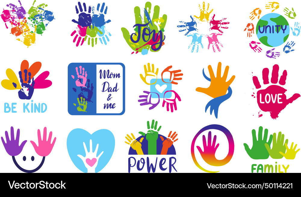 Colorful handprints design different logo Colorful handprints design different logo vector image