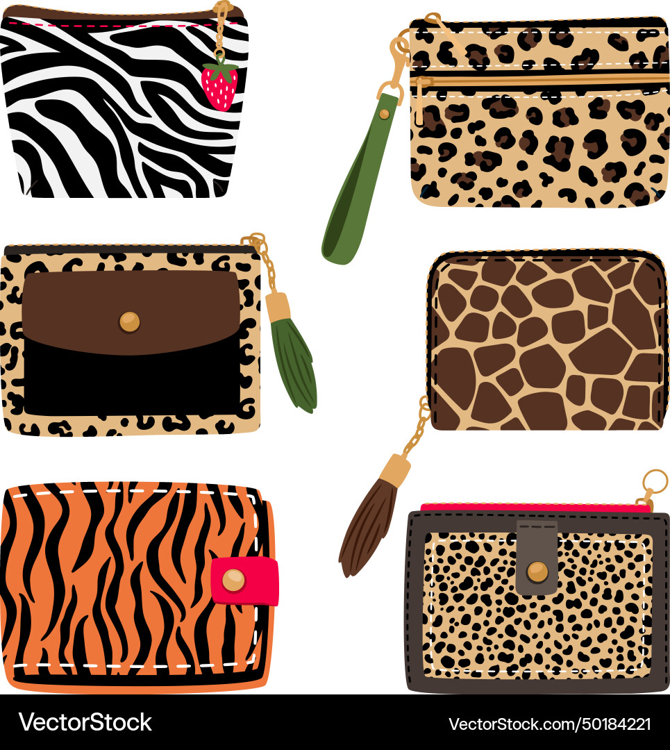 Cute animal print wallets of elegance female Cute animal print wallets of elegance female vector image